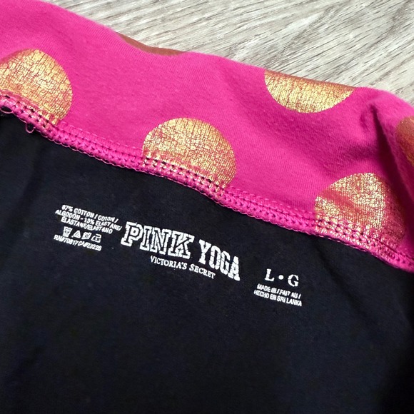 Victorias Secret PINK Y2K Yoga Crop Pants Fold Over Pink Gold Polka Dot Bling LG - Picture 4 of 10